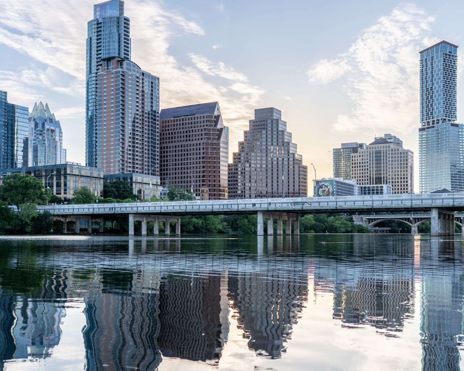 The Austin skyline seen across Lady Bird Lake